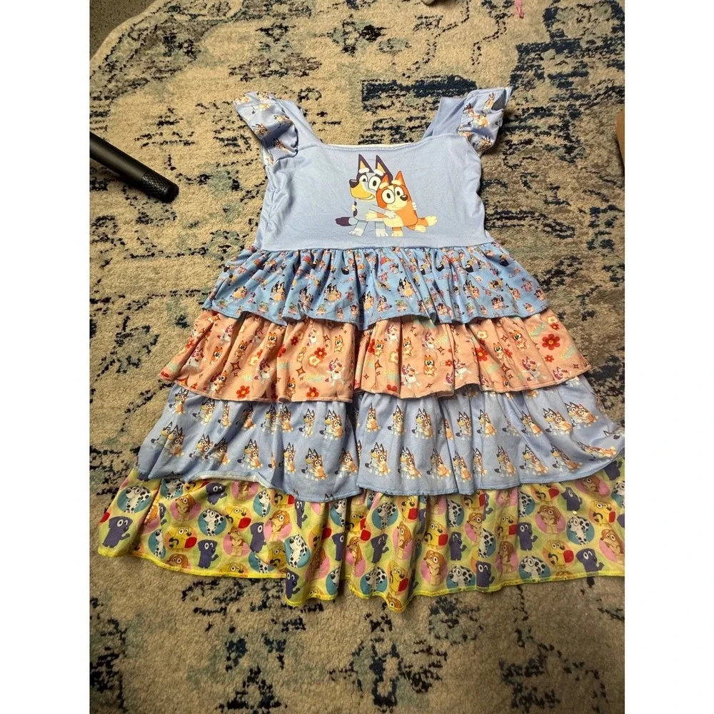 Girls Bluey & Bingo Tiered Ruffle Dress Handmade Birthday Outfit‎ 26.5